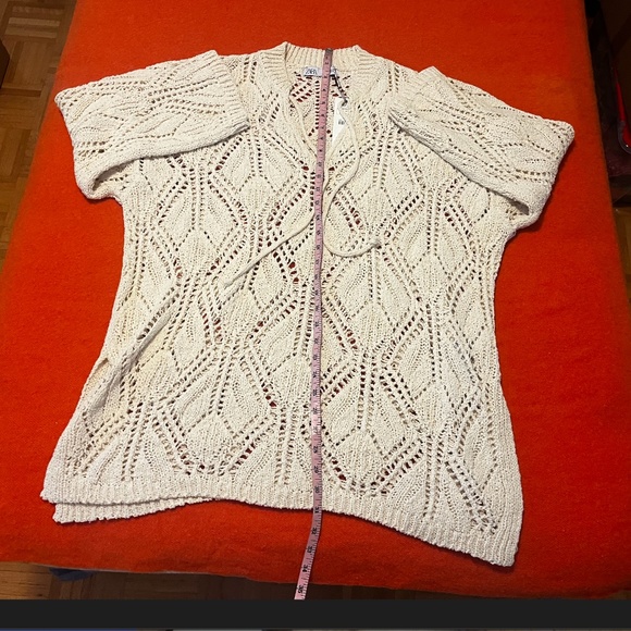 Zara ecru long sleeve pointelle knit tunic NWT - Picture 9 of 9